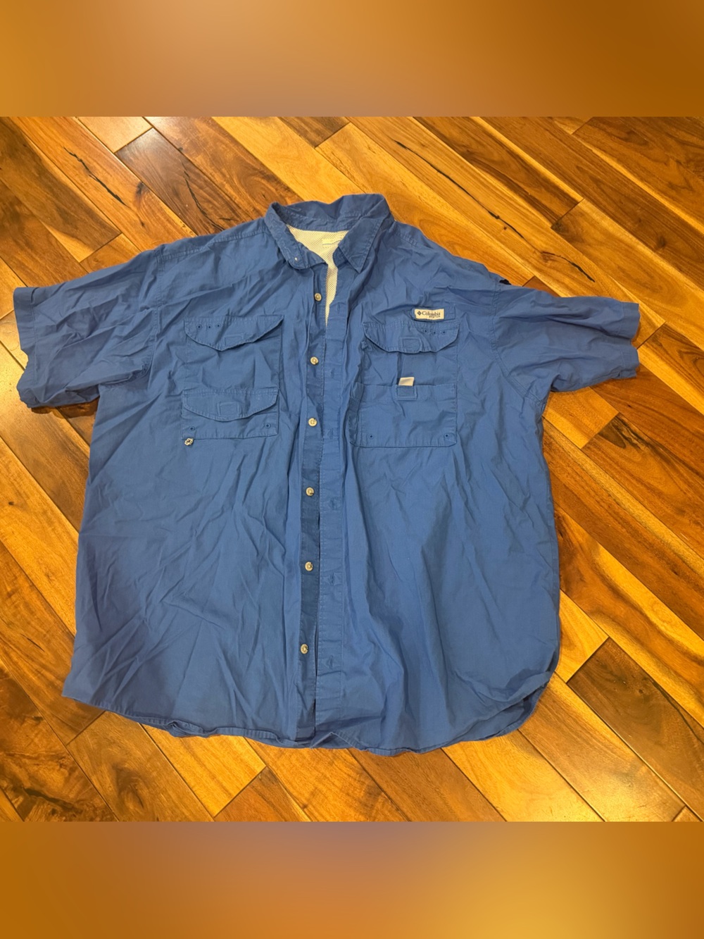 Columbia Blue Short-Sleeve Button-Up Shirt 2XL Tall